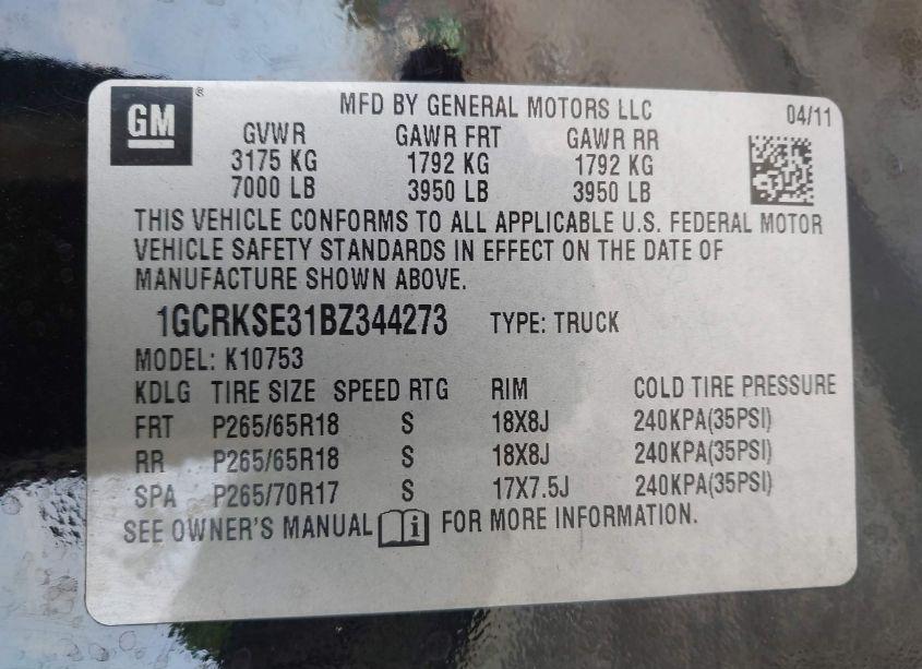 Photo 9 of 2011 Chevrolet Silverado 1500 LT (VIN 1GCRKSE31BZ344273)