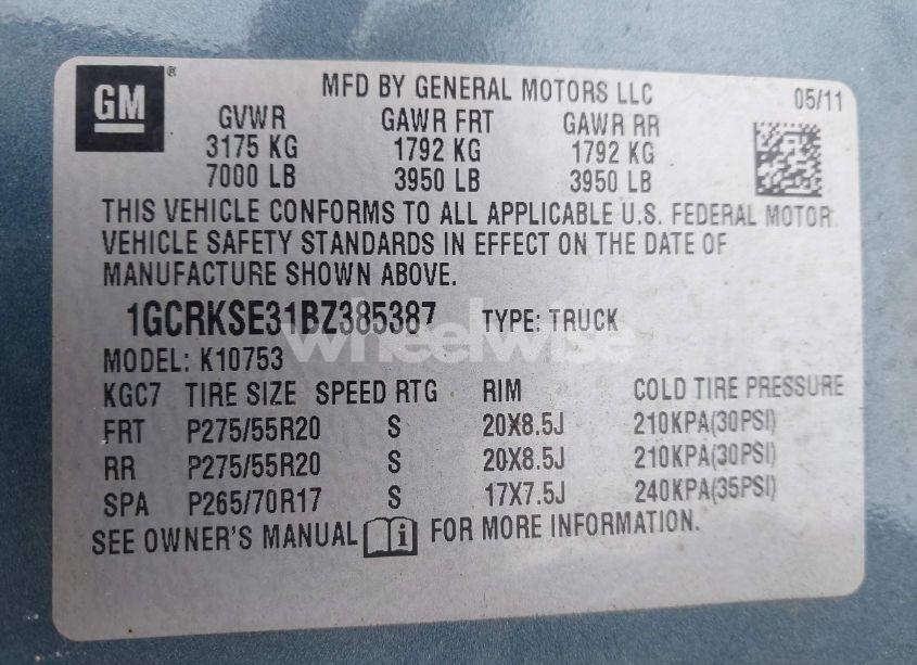 Photo 9 of 2011 Chevrolet Silverado 1500 LT (VIN 1GCRKSE31BZ385387)