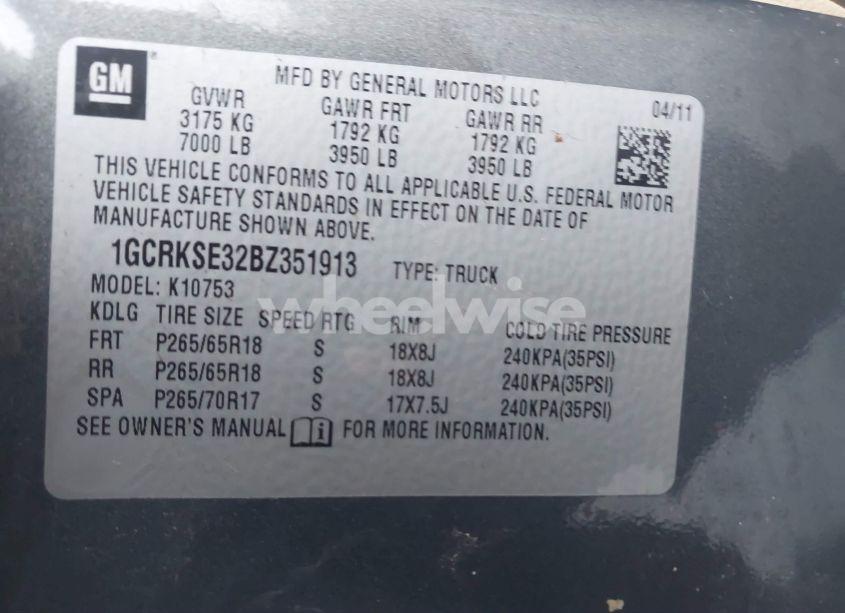 Photo 9 of 2011 Chevrolet Silverado 1500 LT (VIN 1GCRKSE32BZ351913)