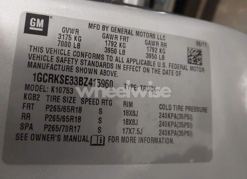 Photo 9 of 2011 Chevrolet Silverado 1500 LT (VIN 1GCRKSE33BZ415960)