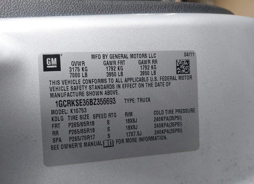 Photo 9 of 2011 Chevrolet Silverado 1500 LT (VIN 1GCRKSE36BZ356693)