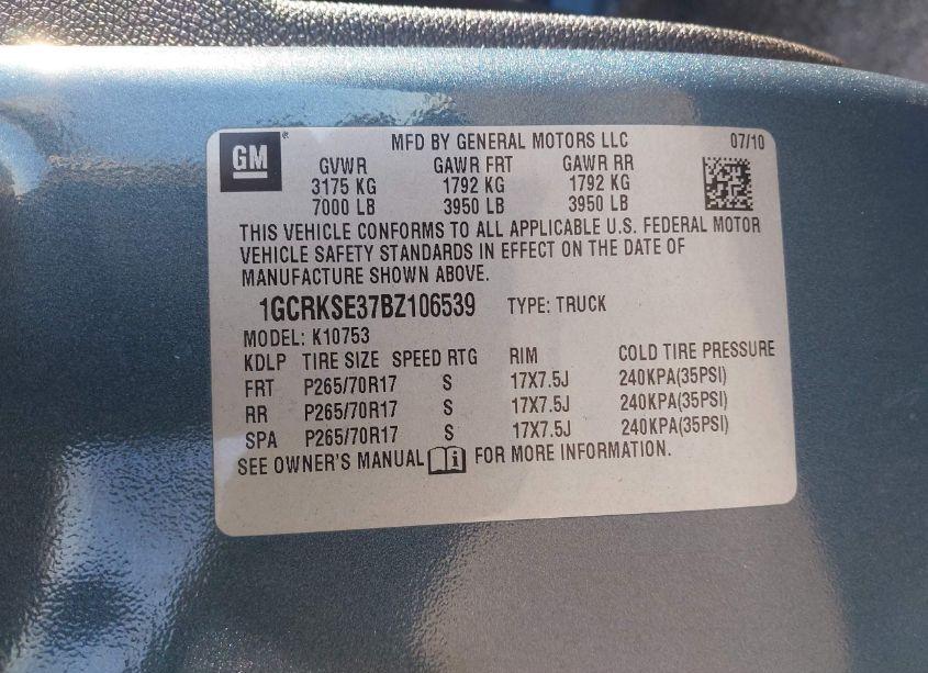 Photo 9 of 2011 Chevrolet Silverado 1500 LT (VIN 1GCRKSE37BZ106539)