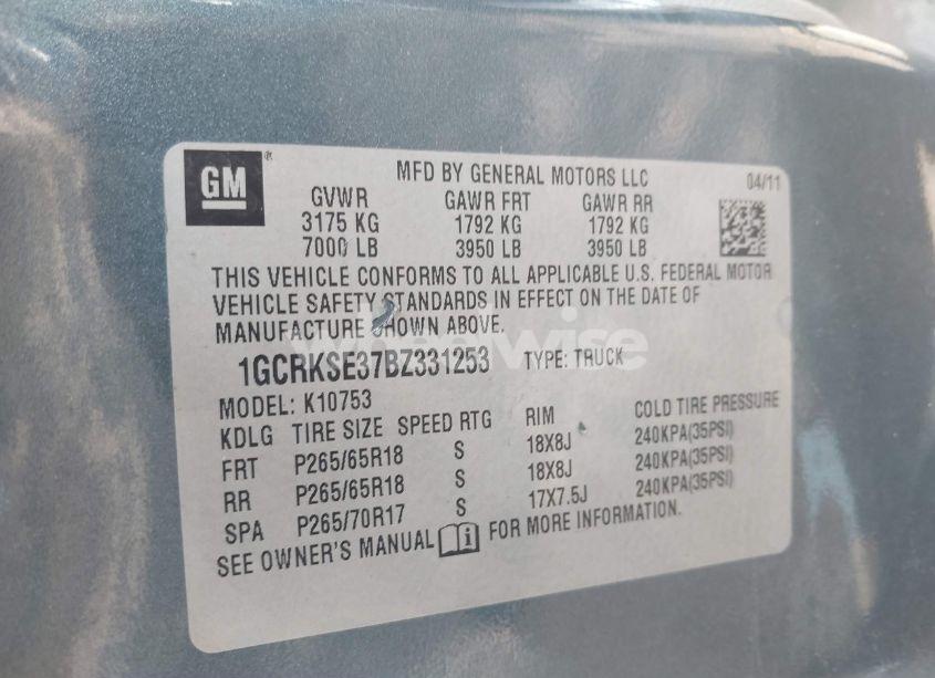 Photo 9 of 2011 Chevrolet Silverado 1500 LT (VIN 1GCRKSE37BZ331253)