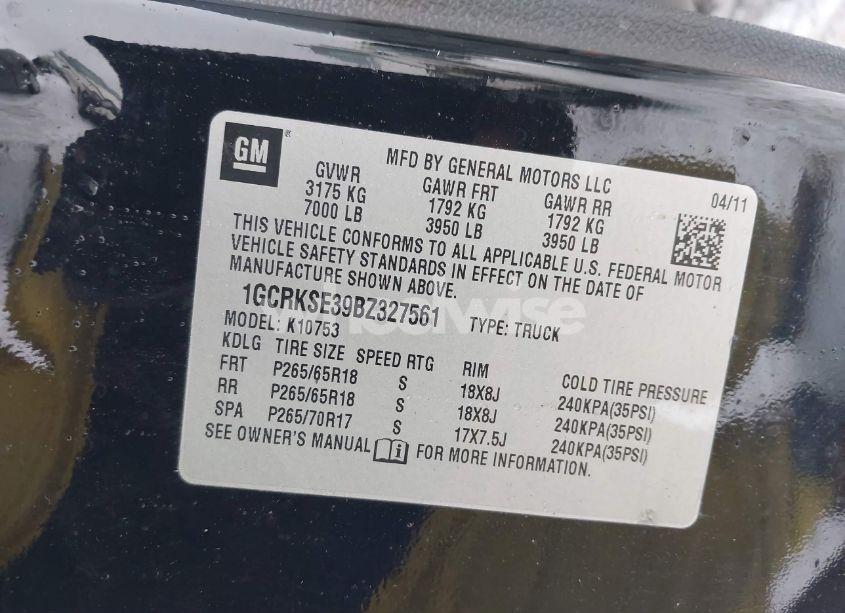 Photo 9 of 2011 Chevrolet Silverado 1500 (VIN 1GCRKSE39BZ327561)