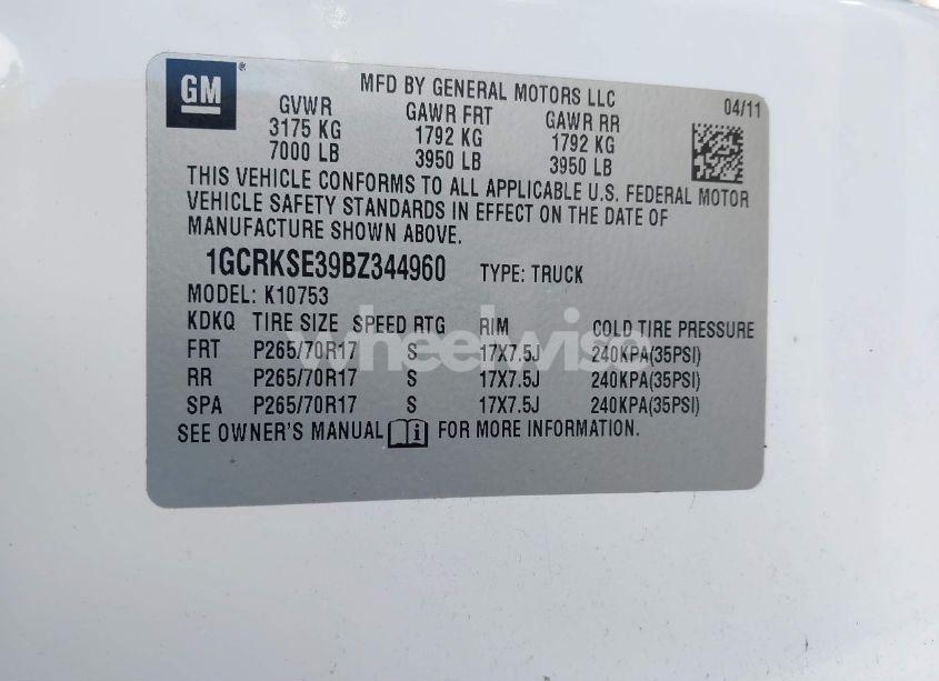 Photo 9 of 2011 Chevrolet Silverado 1500 LT (VIN 1GCRKSE39BZ344960)