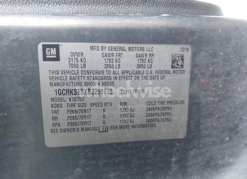 Photo 9 of 2011 Chevrolet Silverado 1500 LT (VIN 1GCRKSE3XBZ251073)