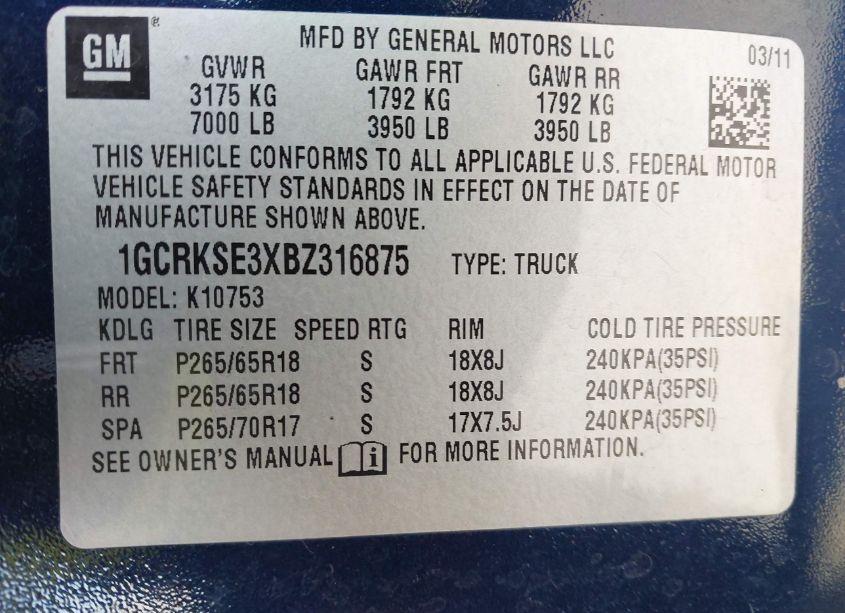 Photo 9 of 2011 Chevrolet Silverado 1500 LT (VIN 1GCRKSE3XBZ316875)