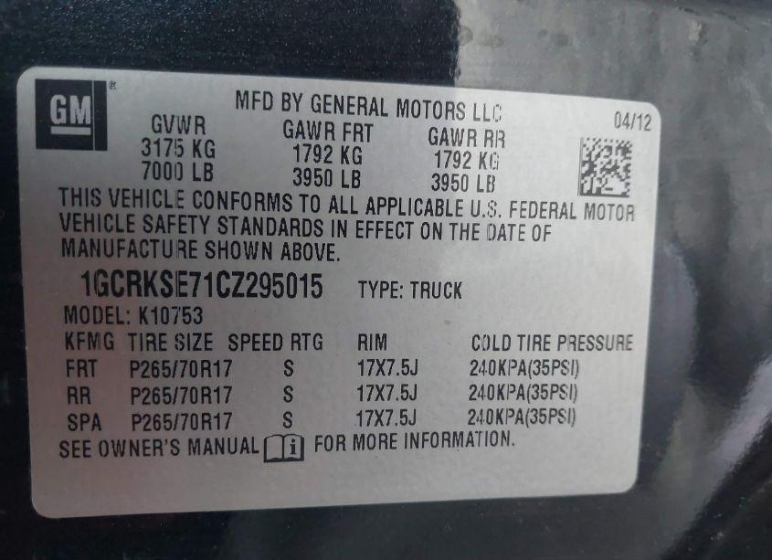 Photo 9 of 2012 Chevrolet Silverado 1500 LT (VIN 1GCRKSE71CZ295015)