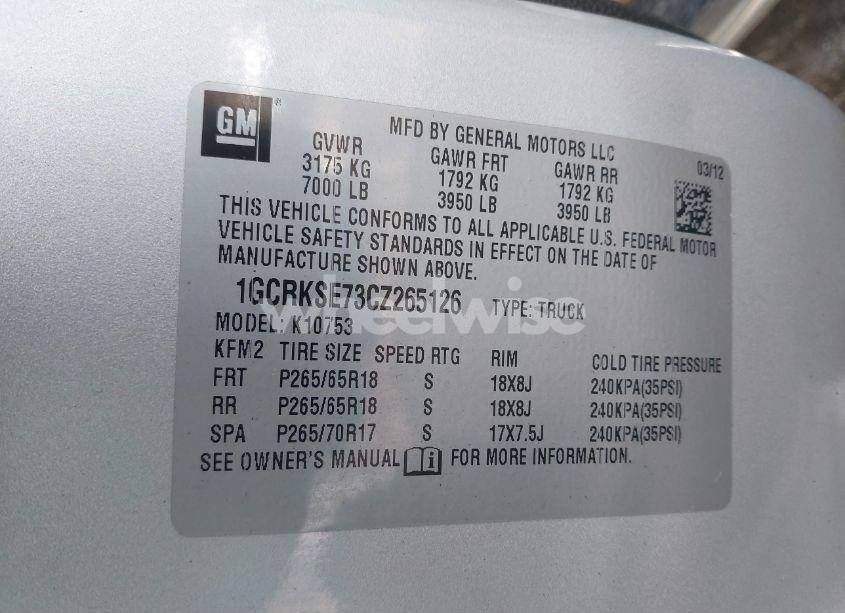 Photo 9 of 2012 Chevrolet Silverado 1500 LT (VIN 1GCRKSE73CZ265126)