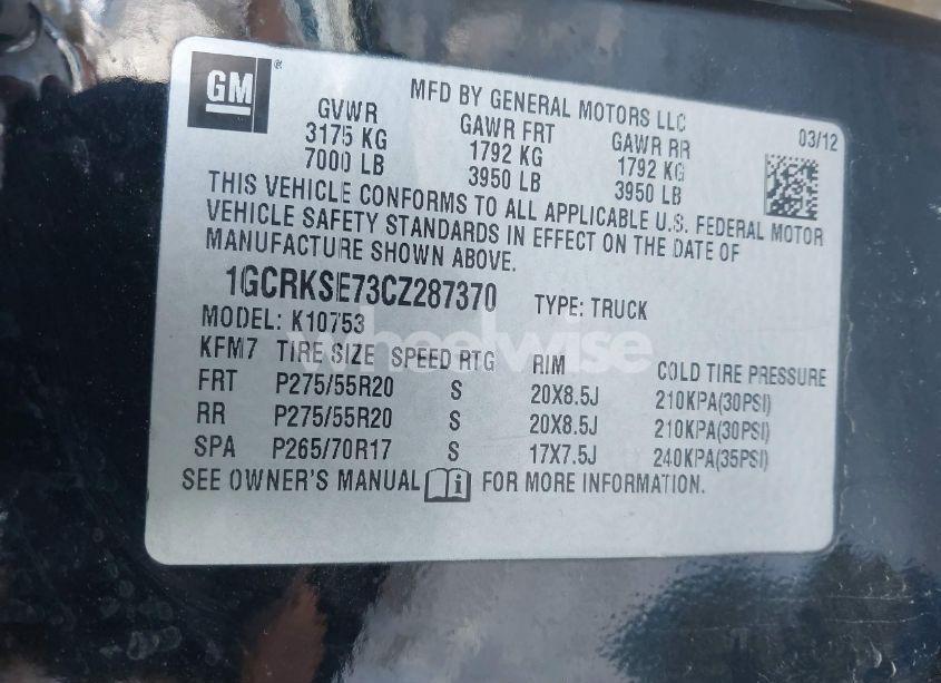 Photo 9 of 2012 Chevrolet Silverado 1500 LT (VIN 1GCRKSE73CZ287370)