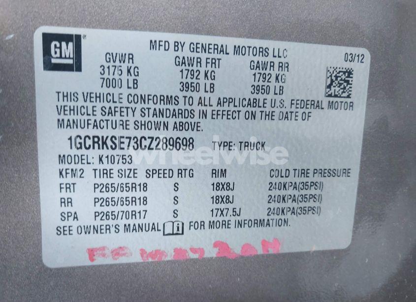 Photo 9 of 2012 Chevrolet Silverado 1500 LT (VIN 1GCRKSE73CZ289698)