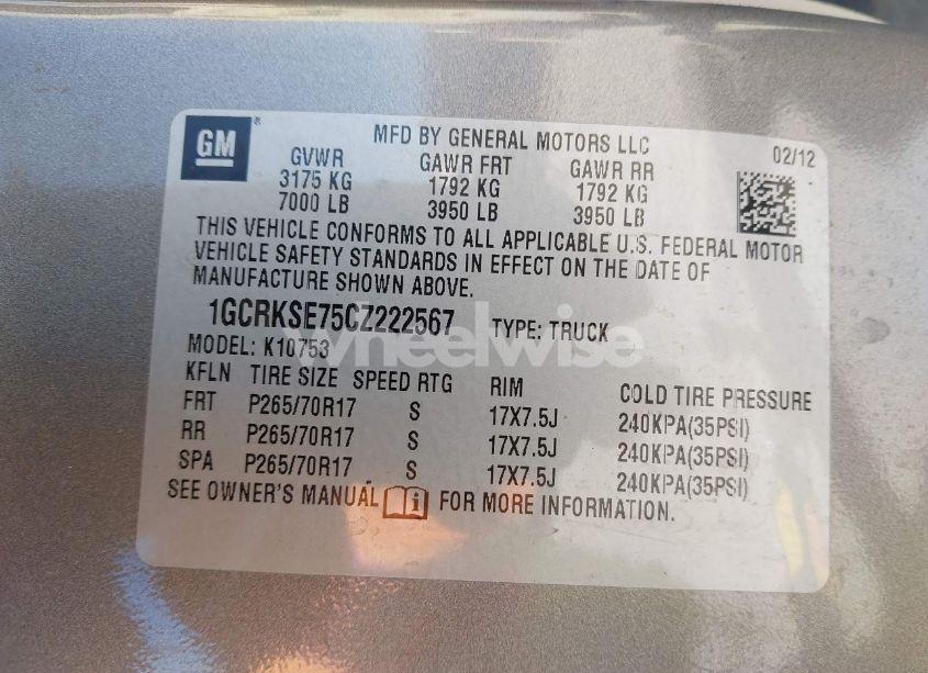 Photo 9 of 2012 Chevrolet Silverado 1500 LT (VIN 1GCRKSE75CZ222567)