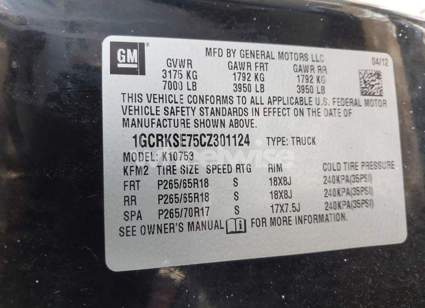 Photo 9 of 2012 Chevrolet Silverado 1500 LT (VIN 1GCRKSE75CZ301124)