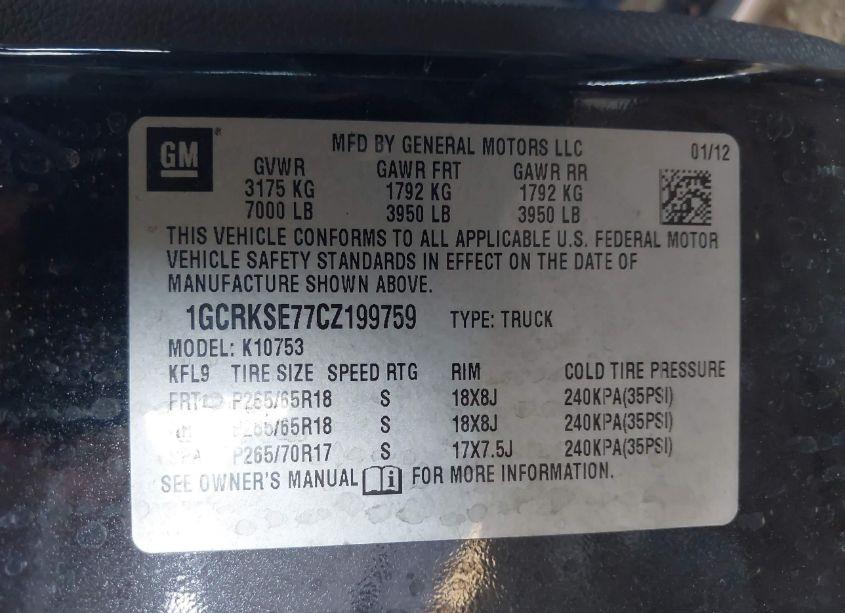 Photo 9 of 2012 Chevrolet Silverado 1500 LT (VIN 1GCRKSE77CZ199759)