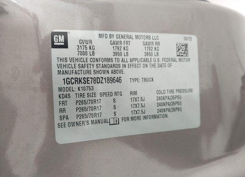 Photo 9 of 2013 Chevrolet Silverado 1500 LT (VIN 1GCRKSE78DZ189646)