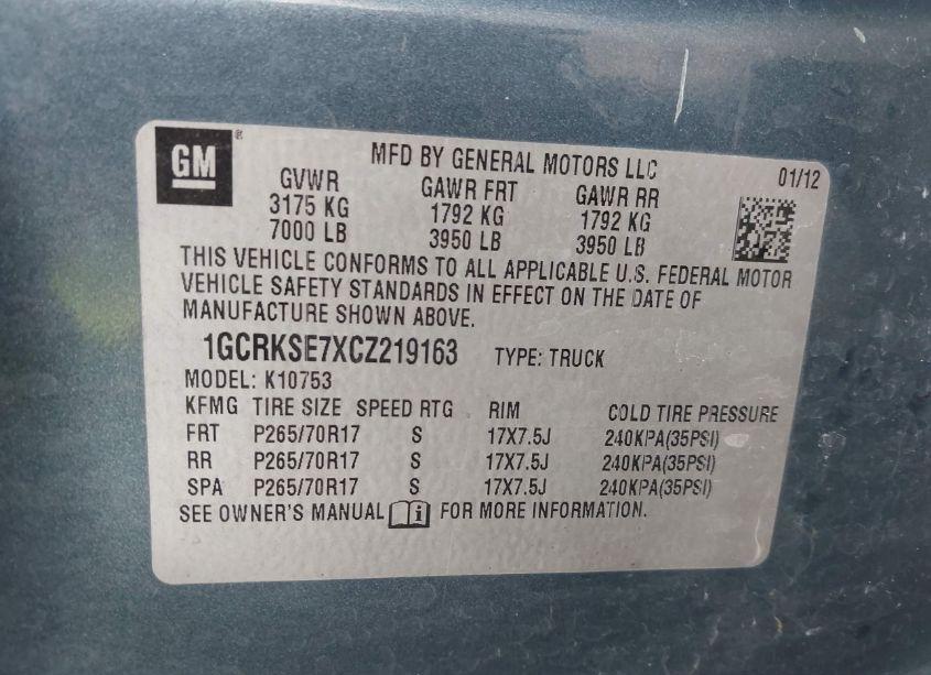 Photo 9 of 2012 Chevrolet Silverado 1500 LT (VIN 1GCRKSE7XCZ219163)