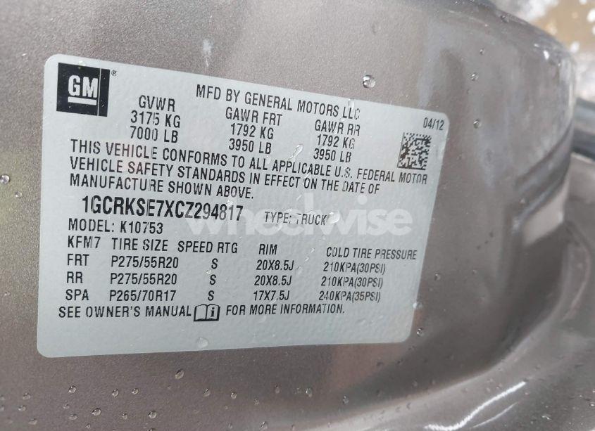 Photo 9 of 2012 Chevrolet Silverado 1500 LT (VIN 1GCRKSE7XCZ294817)