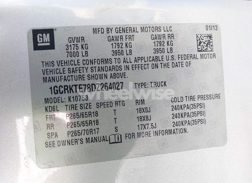 Photo 9 of 2013 Chevrolet Silverado 1500 LTZ (VIN 1GCRKTE78DZ264027)
