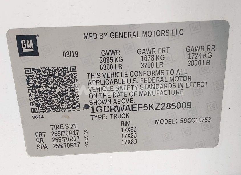 Photo 9 of 2019 Chevrolet Silverado 1500 WORK TRUCK (VIN 1GCRWAEF5KZ285009)