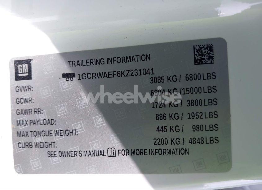 Photo 9 of 2019 Chevrolet Silverado 1500 WORK TRUCK (VIN 1GCRWAEF6KZ231041)