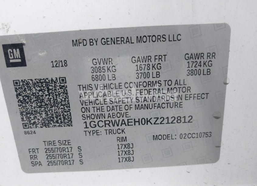 Photo 9 of 2019 Chevrolet Silverado 1500 WORK TRUCK (VIN 1GCRWAEH0KZ212812)