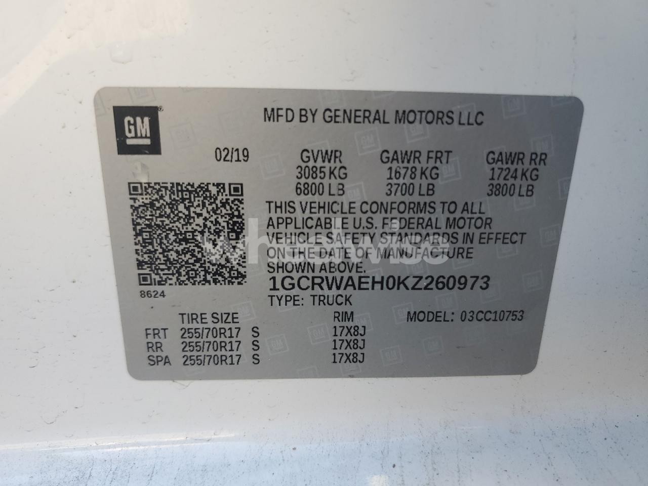 Photo 12 of 2019 CHEVROLET SILVERADO C1500 (VIN 1GCRWAEH0KZ260973)