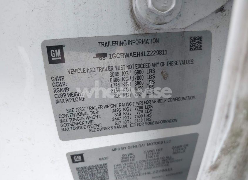 Photo 9 of 2020 Chevrolet Silverado 1500 2WD DOUBLE CAB STANDARD BED WT (VIN 1GCRWAEH4LZ229811)