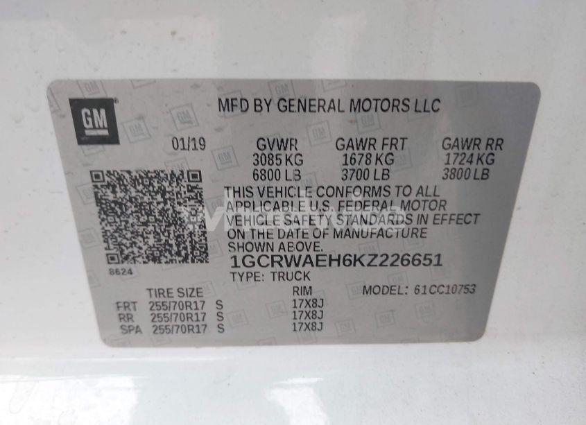 Photo 9 of 2019 Chevrolet Silverado 1500 WORK TRUCK (VIN 1GCRWAEH6KZ226651)