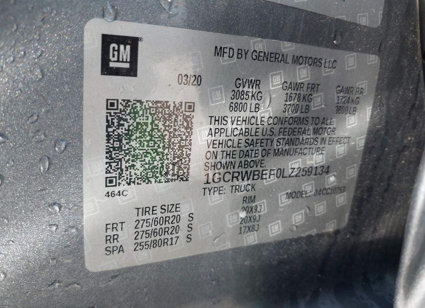 Photo 9 of 2020 Chevrolet Silverado 1500 2WD STANDARD BED CUSTOM (VIN 1GCRWBEF0LZ259134)