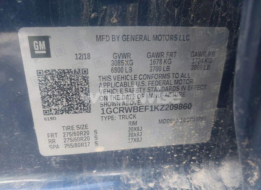 Photo 9 of 2019 Chevrolet Silverado 1500 CUSTOM (VIN 1GCRWBEF1KZ209860)