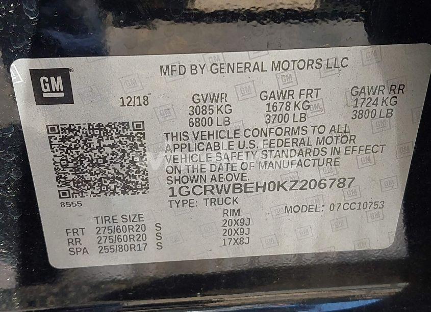 Photo 9 of 2019 Chevrolet Silverado 1500 CUSTOM (VIN 1GCRWBEH0KZ206787)