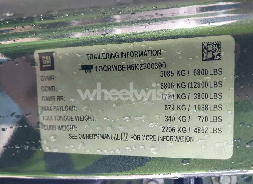 Photo 9 of 2019 Chevrolet Silverado 1500 CUSTOM (VIN 1GCRWBEH5KZ300390)