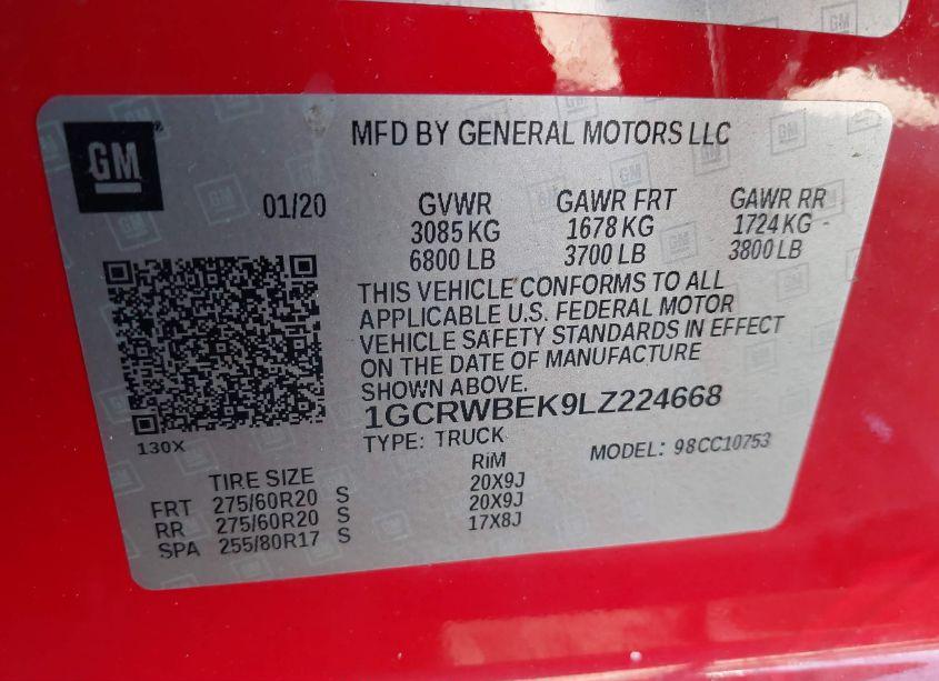 Photo 9 of 2020 Chevrolet Silverado 1500 2WD STANDARD BED CUSTOM (VIN 1GCRWBEK9LZ224668)