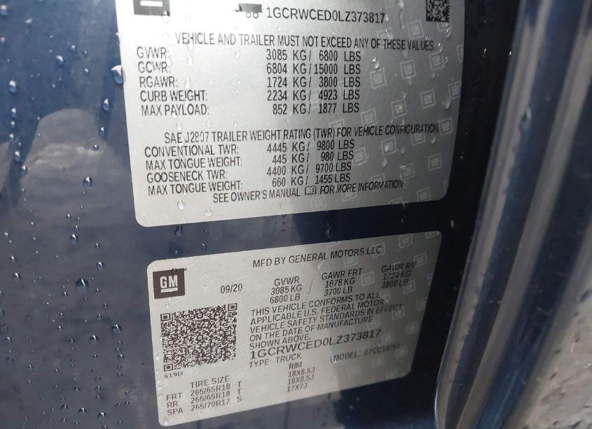 Photo 9 of 2020 Chevrolet Silverado 1500 2WD STANDARD BED LT (VIN 1GCRWCED0LZ373817)