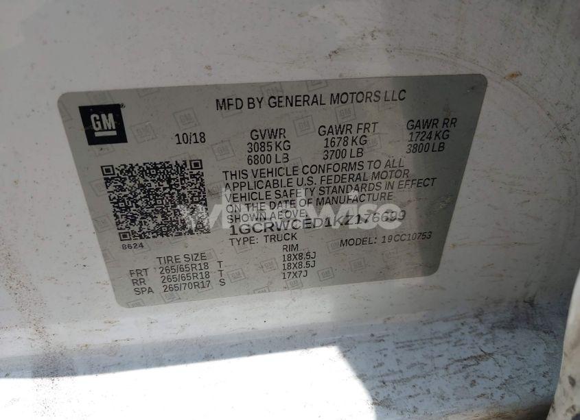 Photo 9 of 2019 Chevrolet Silverado 1500 LT (VIN 1GCRWCED1KZ176699)