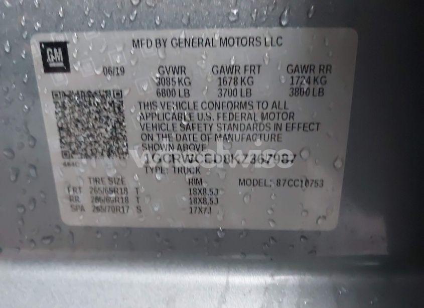 Photo 9 of 2019 Chevrolet Silverado 1500 LT (VIN 1GCRWCED8KZ367987)