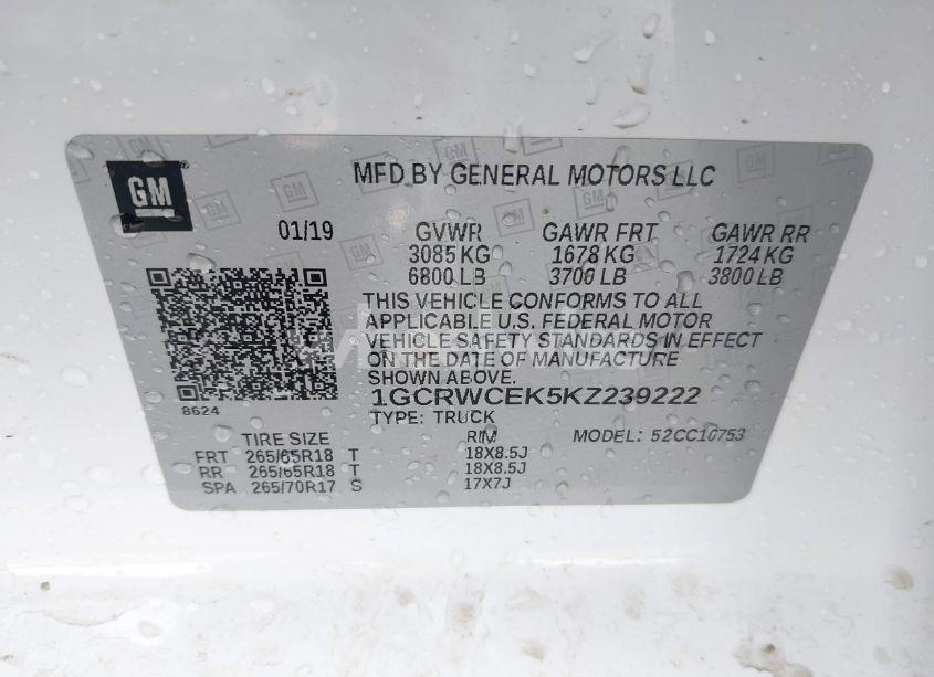Photo 9 of 2019 Chevrolet Silverado 1500 LT (VIN 1GCRWCEK5KZ239222)