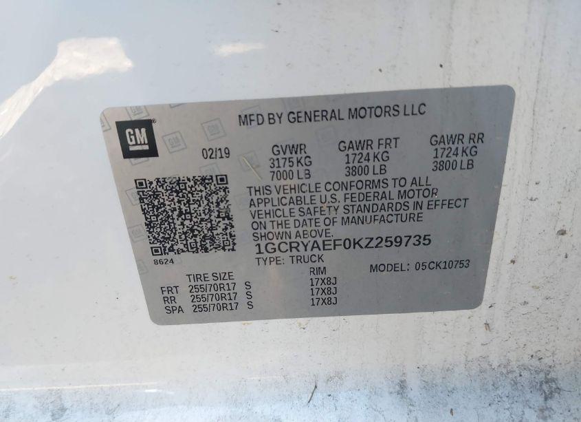 Photo 9 of 2019 Chevrolet Silverado 1500 WORK TRUCK (VIN 1GCRYAEF0KZ259735)