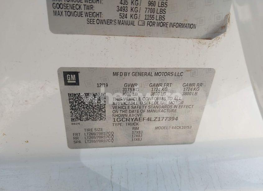 Photo 9 of 2020 Chevrolet Silverado 1500 4WD DOUBLE CAB STANDARD BED WT (VIN 1GCRYAEF4LZ177394)