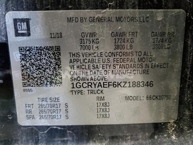 Photo 2 of 2019 CHEVROLET SILVERADO K1500 (VIN 1GCRYAEF6KZ188346)