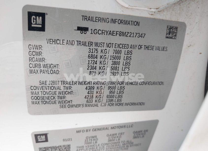 Photo 9 of 2021 Chevrolet Silverado 1500 4WD DOUBLE CAB STANDARD BED WT (VIN 1GCRYAEF8MZ217347)