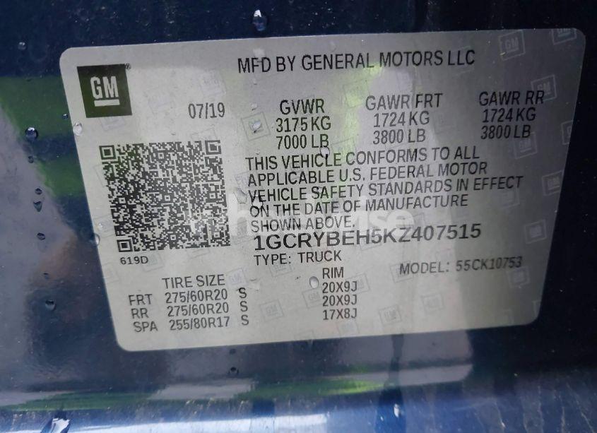 Photo 9 of 2019 Chevrolet Silverado 1500 CUSTOM (VIN 1GCRYBEH5KZ407515)