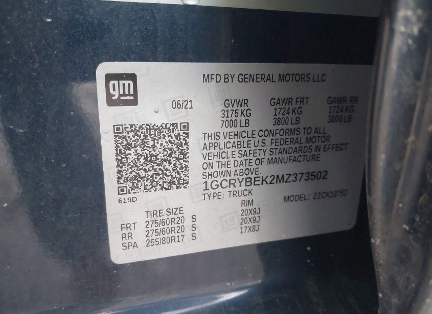 Photo 9 of 2021 Chevrolet Silverado 1500 4WD STANDARD BED CUSTOM (VIN 1GCRYBEK2MZ373502)