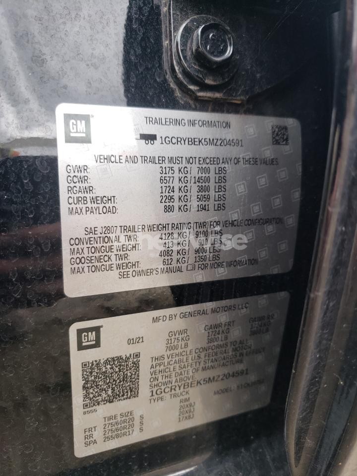 Photo 12 of 2021 CHEVROLET SILVERADO K1500 CUSTOM (VIN 1GCRYBEK5MZ204591)