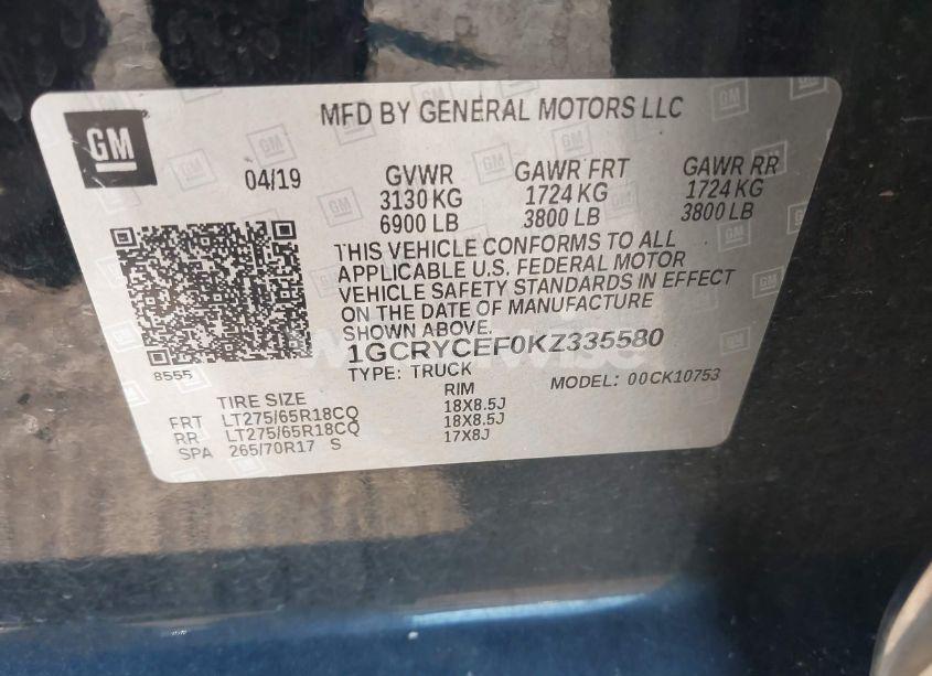 Photo 9 of 2019 Chevrolet Silverado 1500 CUSTOM TRAIL BOSS (VIN 1GCRYCEF0KZ335580)