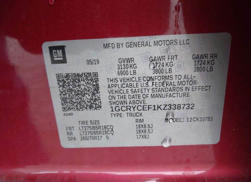 Photo 9 of 2019 Chevrolet Silverado 1500 CUSTOM TRAIL BOSS (VIN 1GCRYCEF1KZ338732)