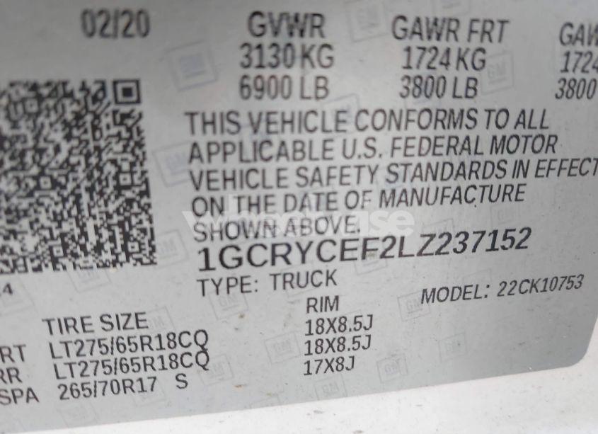 Photo 9 of 2020 Chevrolet Silverado 1500 4WD DOUBLE CAB STANDARD BED CUSTOM TRAIL BOSS (VIN 1GCRYCEF2LZ237152)