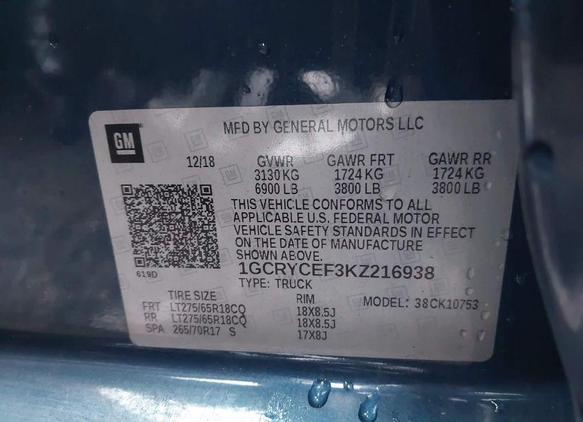 Photo 9 of 2019 Chevrolet Silverado 1500 CUSTOM TRAIL BOSS (VIN 1GCRYCEF3KZ216938)