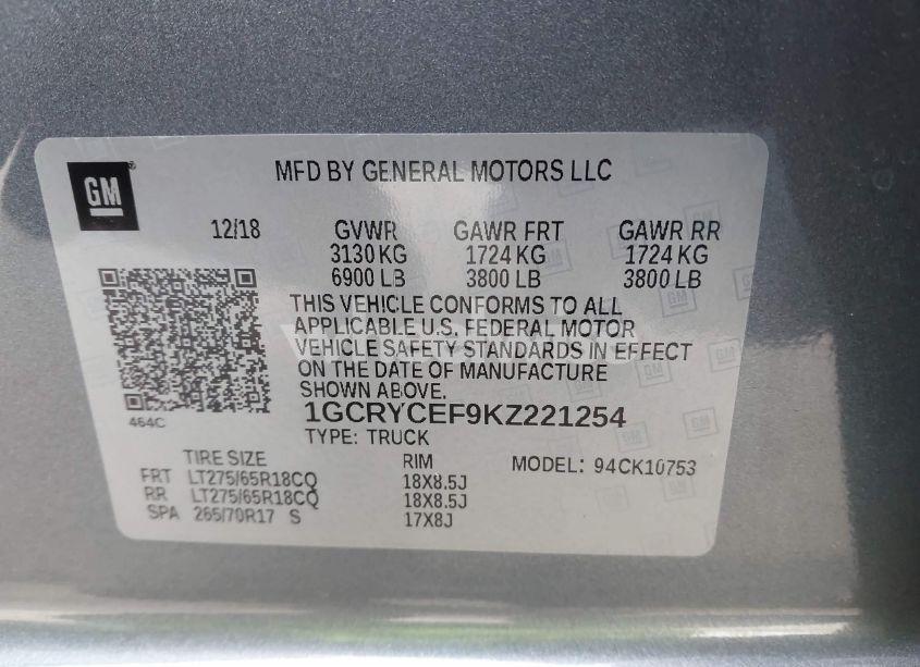 Photo 9 of 2019 Chevrolet Silverado 1500 CUSTOM TRAIL BOSS (VIN 1GCRYCEF9KZ221254)