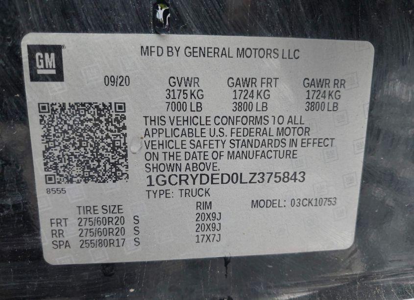 Photo 9 of 2020 Chevrolet Silverado 1500 4WD STANDARD BED LT (VIN 1GCRYDED0LZ375843)